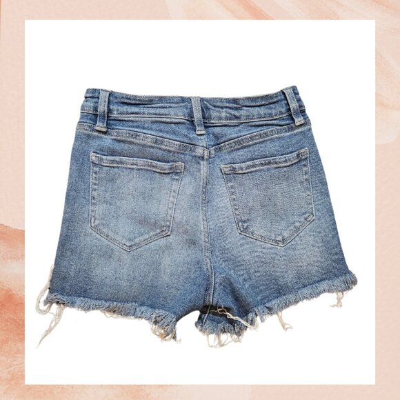 YMI Medium Wash Distressed Frayed Cut-Off Denim Shorts - Picture 2 of 3